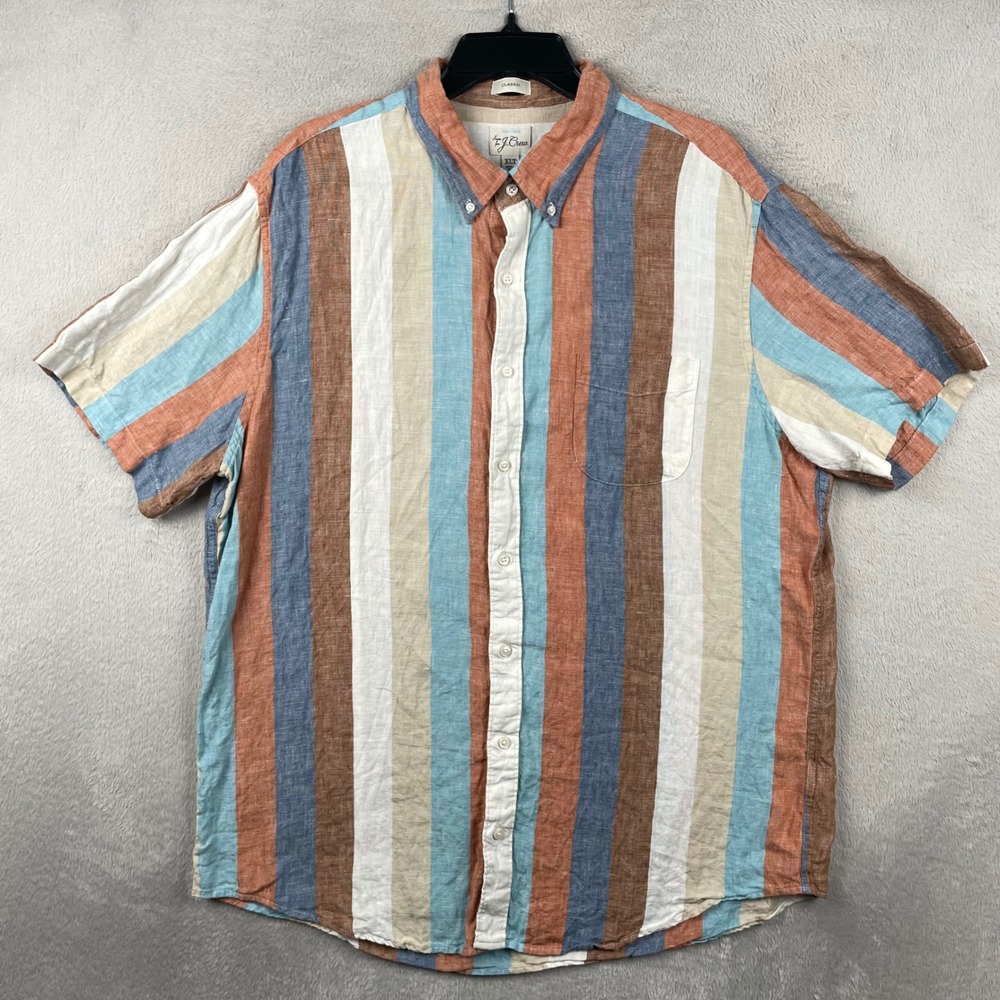 J Crew Shirt Men XLT Tall Multicolor Striped Baird McNutt 100% Linen Button Down